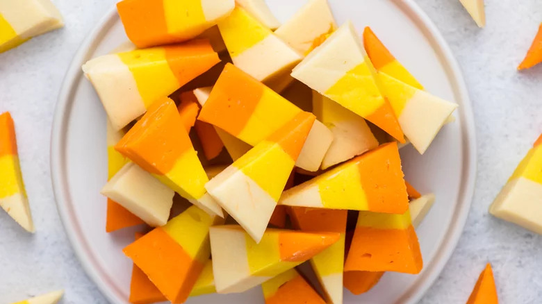 Candy Corn Fudge in bowl