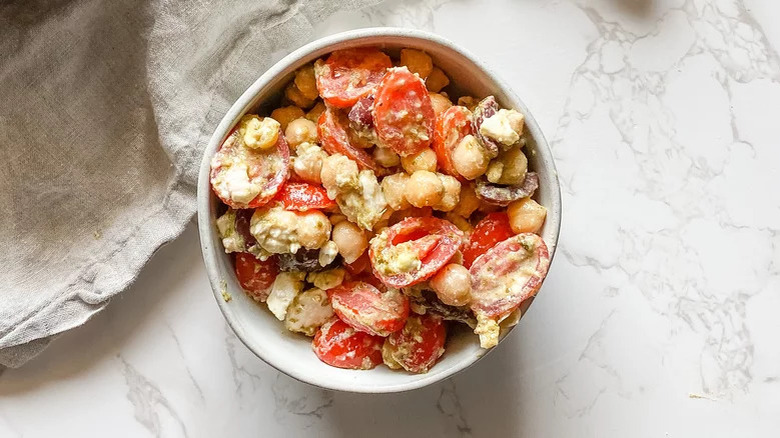 bowl of chickpea tomato salad