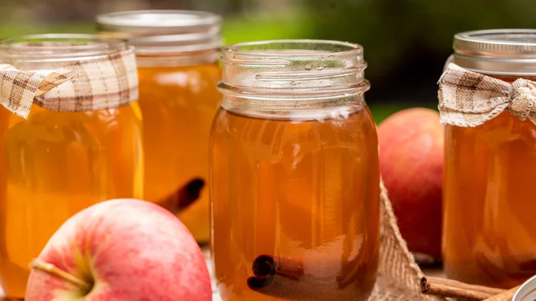 Jars of apple moonshine