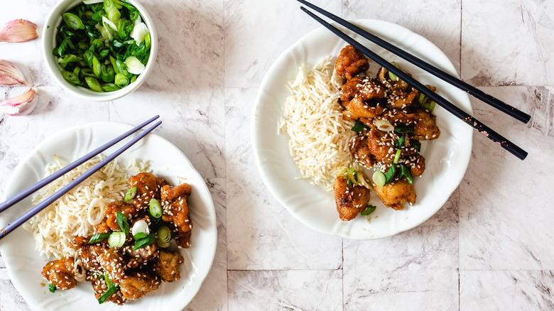 General Tso's chicken with chopsticks