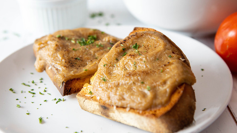 Welsh rarebit on plate