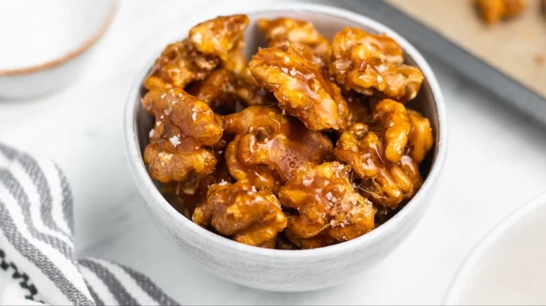 Candied walnuts in a bowl