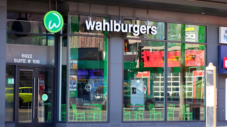 Outside of Wahlburgers restaurant