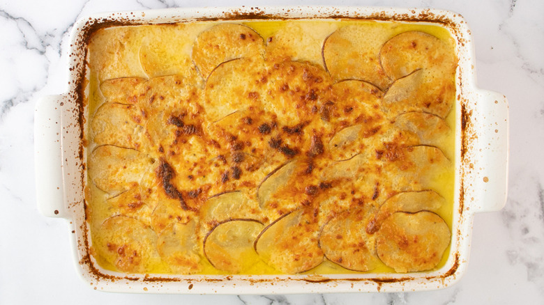 potatoes au gratin in pan