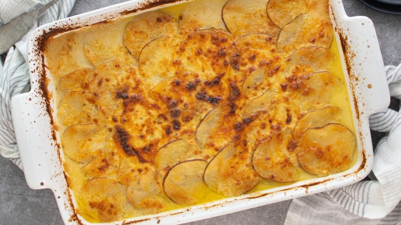 potatoes au gratin in pan