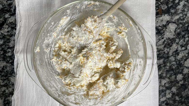 cheese dip in a clear bowl