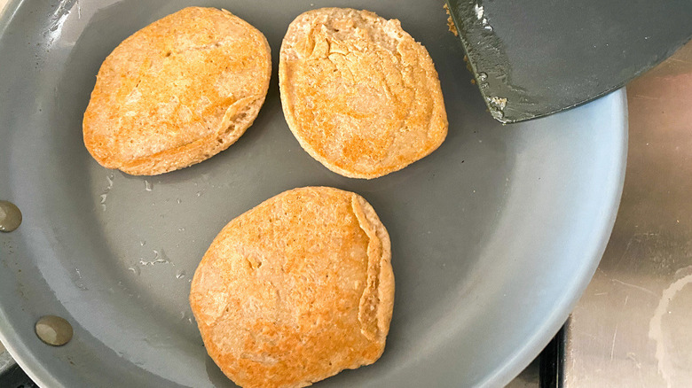 Pancakes cooking in a pan