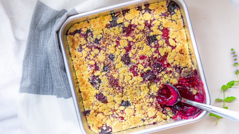 easy 3-ingredient berry cobbler in pan