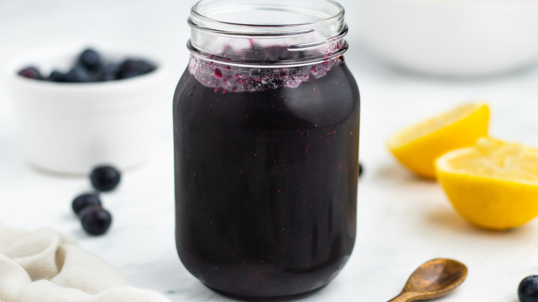 blueberry jam in glass jar