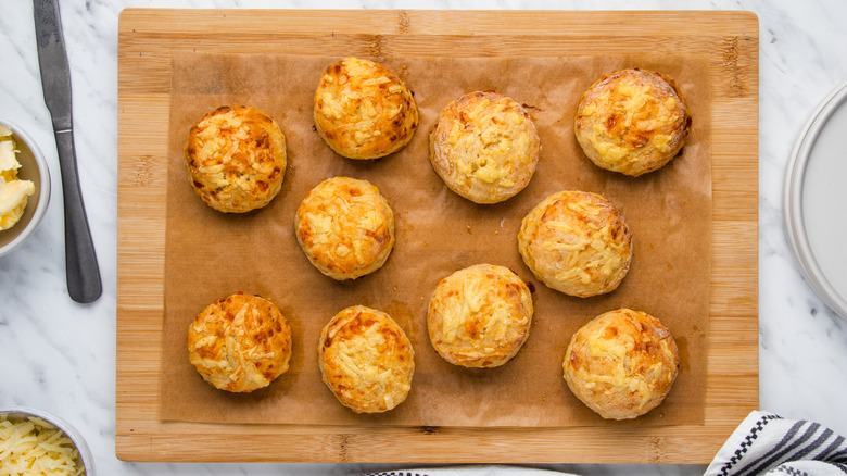 cheese biscuits on wooden board