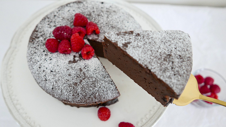 Chocolate sponge cake on plate