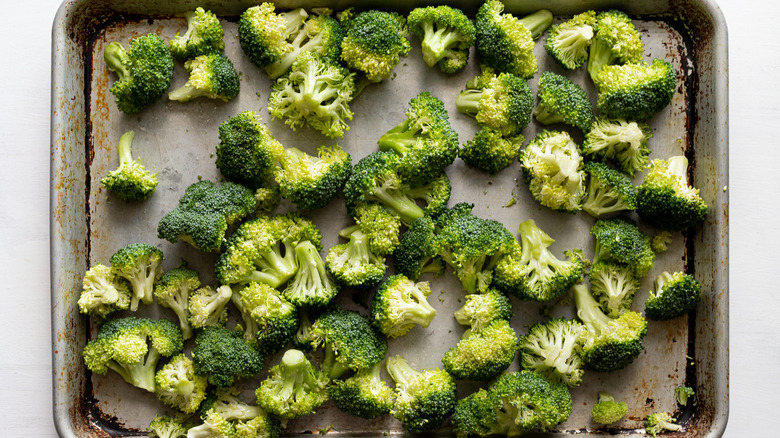 Broccoli in a roasting pan