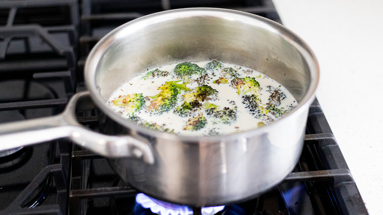 Roasted broccoli in warm milk