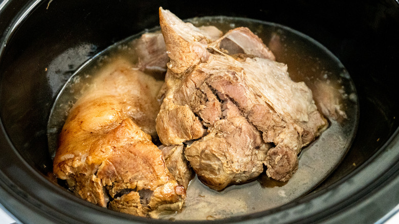 cooked pork in slow cooker