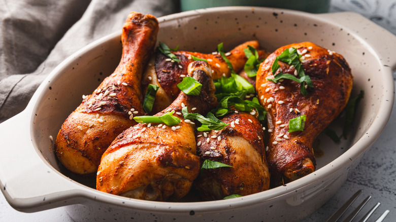 chicken drumsticks in a Dutch oven