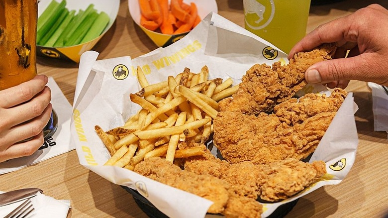 Buffalo Wild Wings chicken tenders and french fries