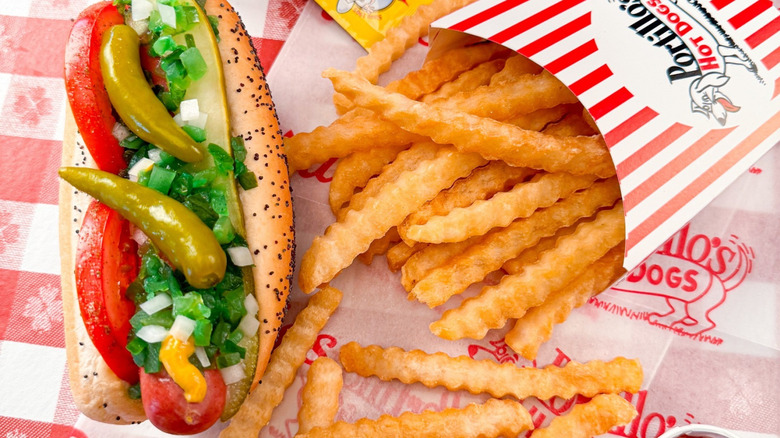 Portillo's hot dog with crinkle-cut fries