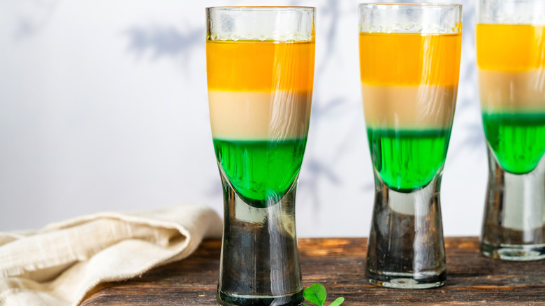 Orange green and white layered shots for st. patrick's day