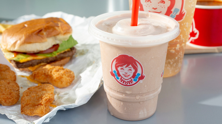 Wendy's meal with a shake, burger, and french fries