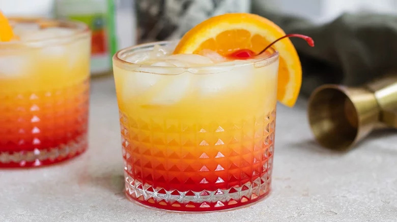 Tequila Sunrise cocktail in lowball glass