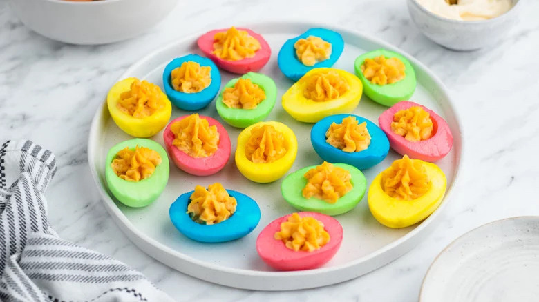 pastel colored deviled eggs