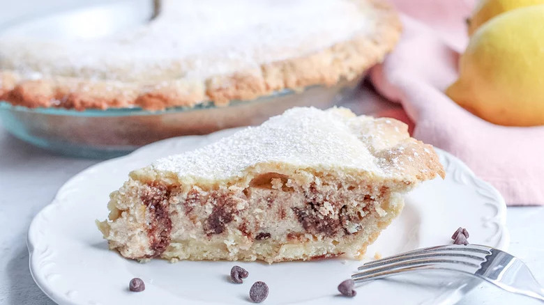 slice of Sicilian Easter pie on white plate