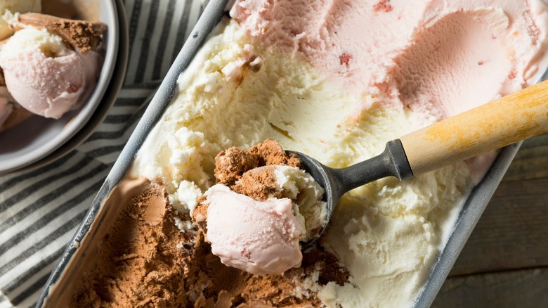 neapolitan ice cream with spoon