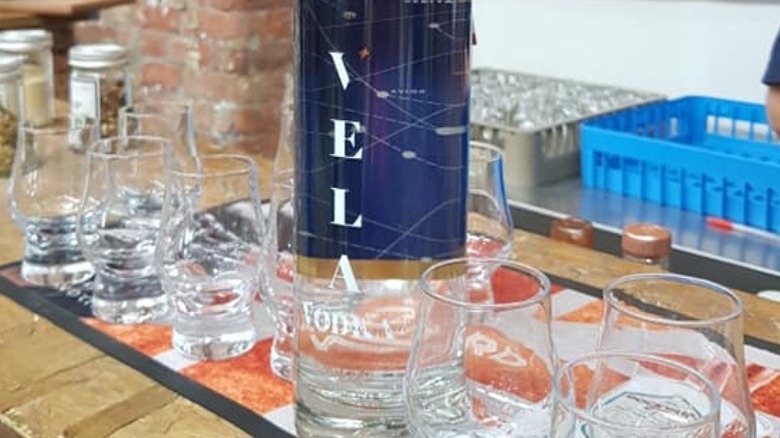 Copper Rivet Distillery Vela Vodka and glasses