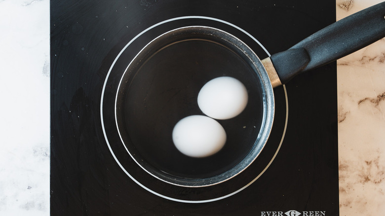 eggs cooking in pot