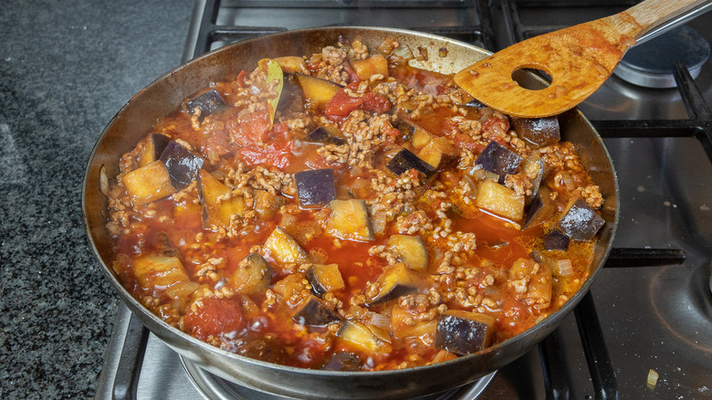 Lamb stew in pan