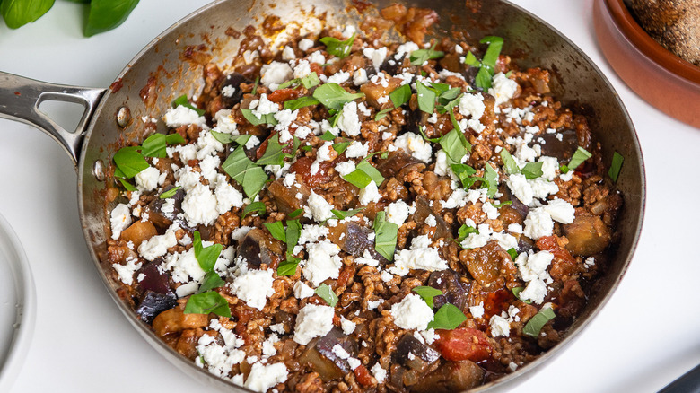 Lamb stew with feta, basil