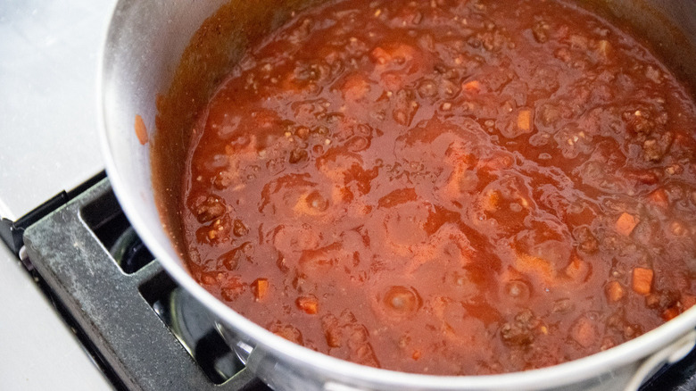 wine tomato sauce in pot