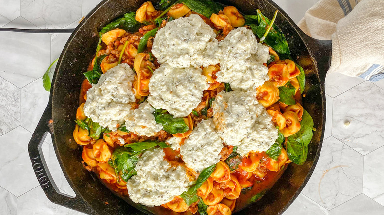 cheesy tortellini in skillet