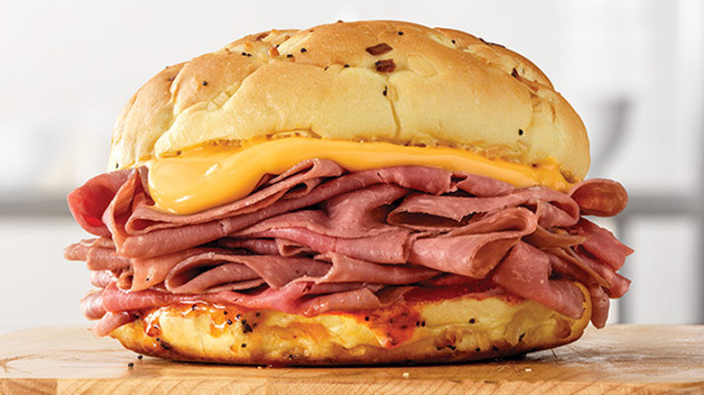 Arby's popular beef 'n cheddar sandwich