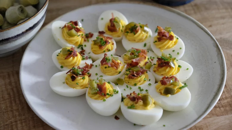 A plate of deviled eggs