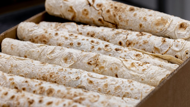 Rolled lavash in a row