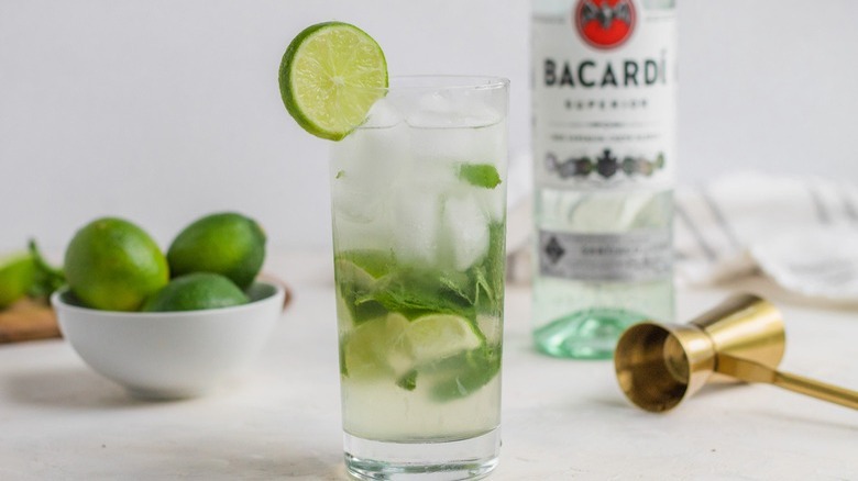 mojito with bottle of Bacardi