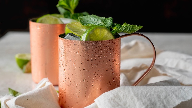 Moscow Mules in copper mugs