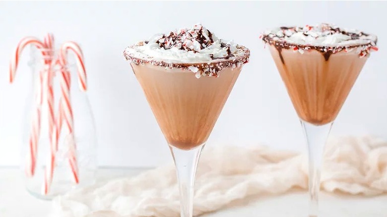 Chocolate cocktails in glasses with chocolate rims