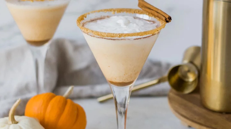 Creamy martini cocktails with spice coated rims.