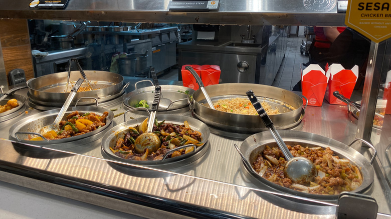 Panda Express entrees in serving dishes