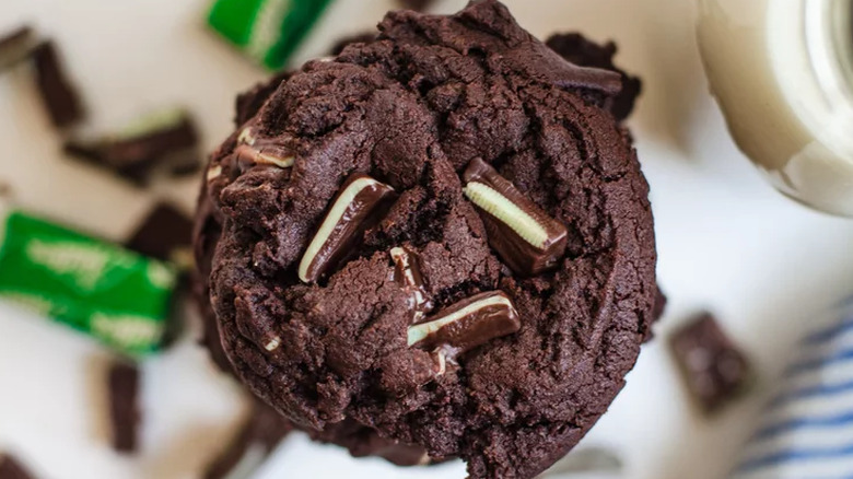 Dark chocolate cookie with Andes mint candy pieces.