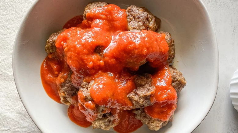 Meatballs and tomato sauce in a bowl