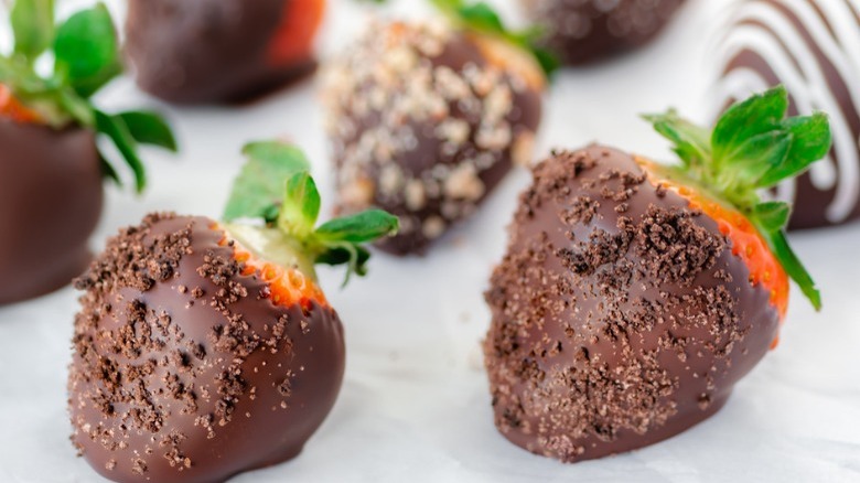 chocolate-covered strawberries close up