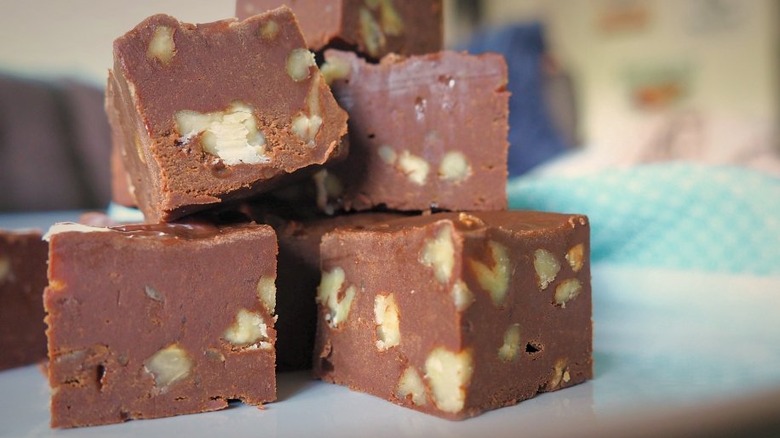 Cubes of chocolate nut fudge