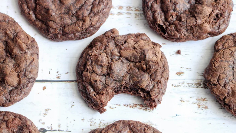 Chocolate cookies on a white background