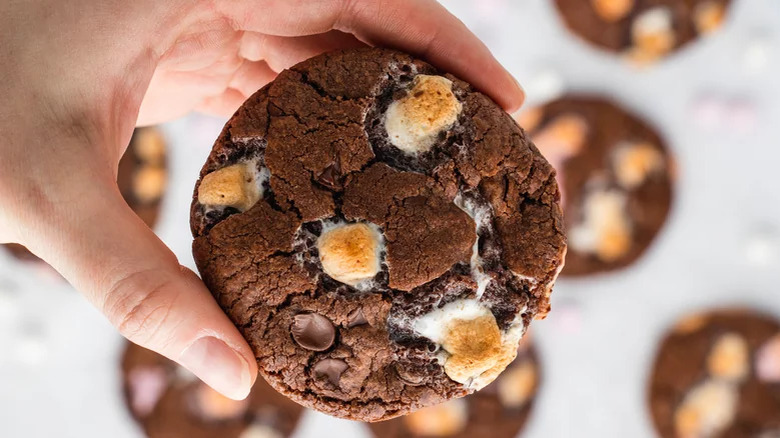 Chocolate cookie with marshmallow bits