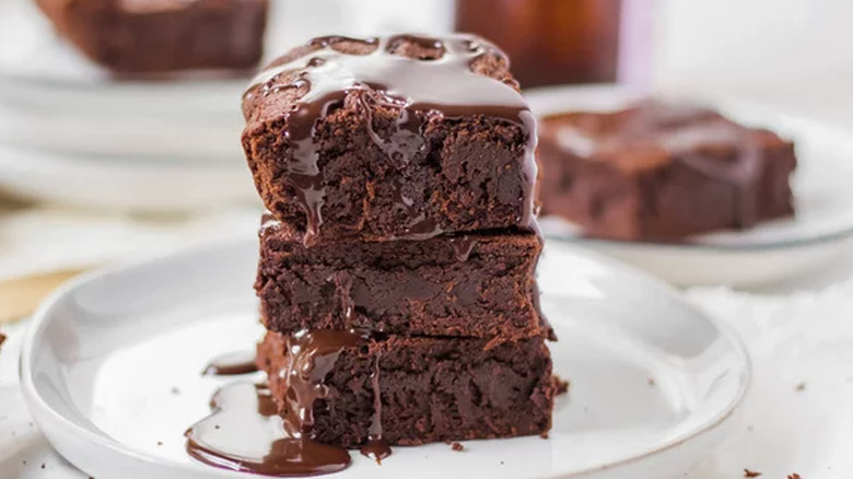 Stack of thick, chocolate brownies