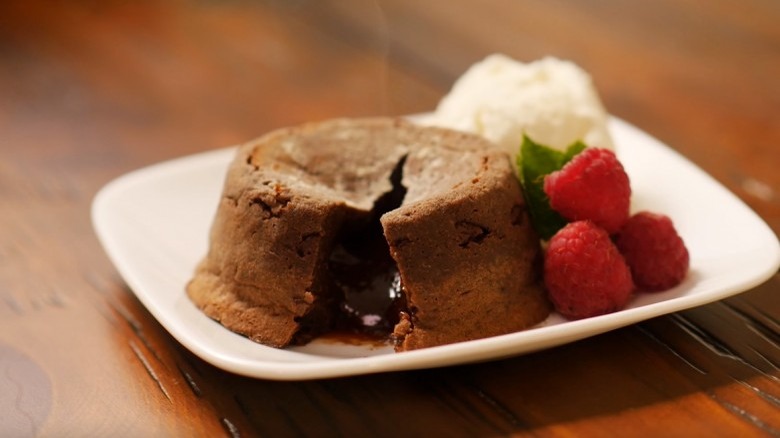 Chocolate lava cake with raspberries