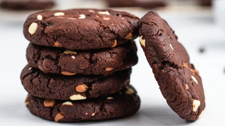 Stack of chocolate white chocolate chip cookies